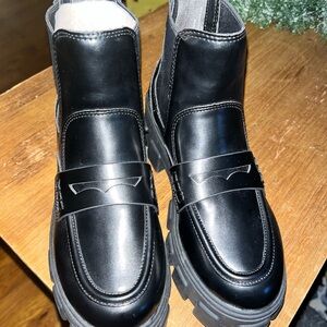 Circus by Sam Edelman Black Chunky Loafer Ankle Boots